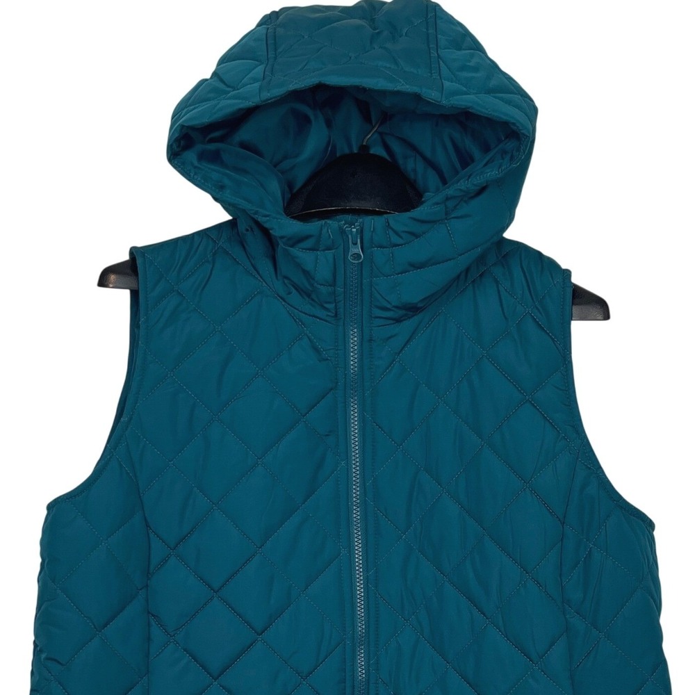 NEW Lands End PUFFER VEST Womens M Feather Free Quilted Hooded Poly Fill Teal
